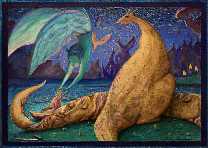 Картина под названием "THE ANGEL OF THE TI…" - Carlo Salomoni, Подлинное произведение искусства, Акрил Установлен на Деревян…
