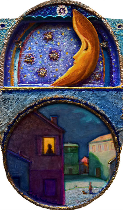 Pintura intitulada "STAYHOME 6, MOON" por Carlo Salomoni, Obras de arte originais, Acrílico Montado em Outro painel rígido