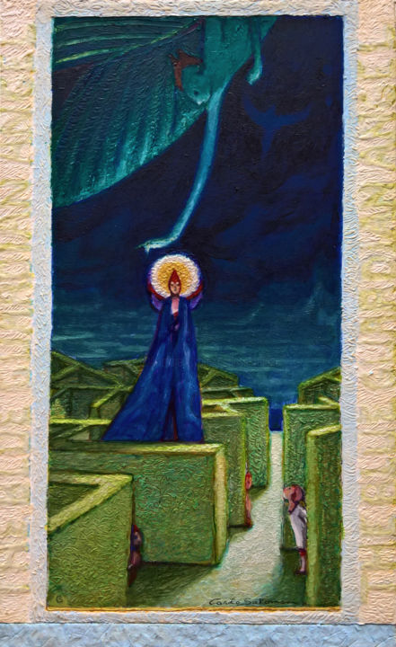 Pittura intitolato "THE BLUE GUARDIAN A…" da Carlo Salomoni, Opera d'arte originale, Acrilico Montato su Pannello di legno