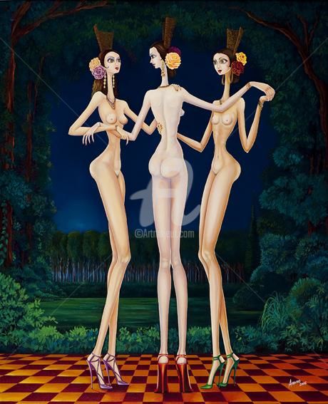 Pintura titulada "Las tres gracias" por Carlos Andino, Obra de arte original, Oleo