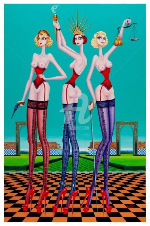 Pintura titulada "Las Tres Mentiras" por Carlos Andino, Obra de arte original, Oleo