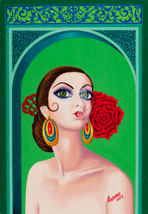 Картина под названием "Carmen de España" - Carlos Andino, Подлинное произведение искусства, Масло