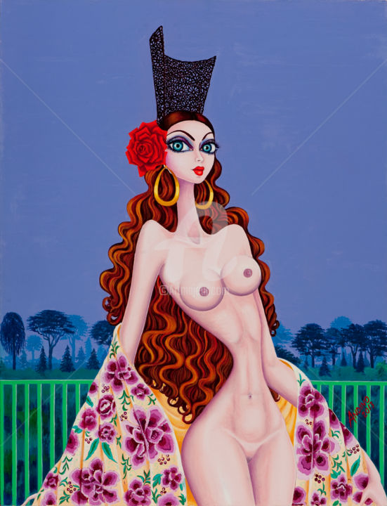 Pintura titulada "Marta con mantón" por Carlos Andino, Obra de arte original, Oleo