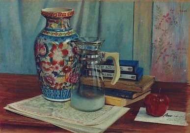 Pintura intitulada "still life - vase" por Cee, Obras de arte originais
