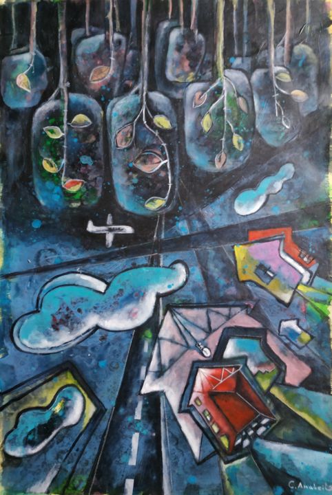 Painting titled "ENTRE DOS MUNDOS" by Carlos Anabeil, Original Artwork, Acrylic