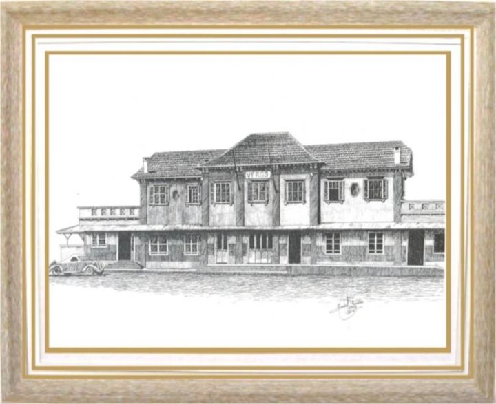 Desenho intitulada ""ESTAÇÃO FÉRREA DE…" por Carlos Fonttes, Obras de arte originais,