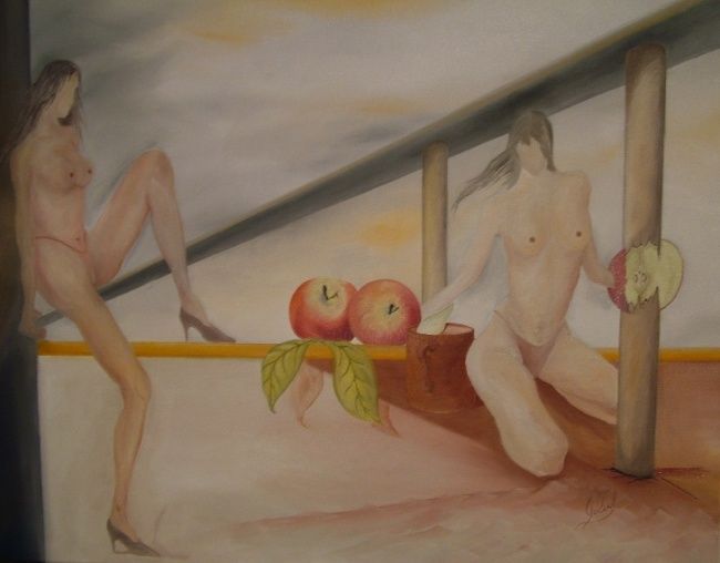Pintura intitulada "A Fruta/The Fruit" por Carlos Godinho, Obras de arte originais, Óleo