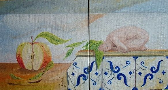 Malarstwo zatytułowany „“A Fruta Partida/Th…” autorstwa Carlos Godinho, Oryginalna praca, Olej