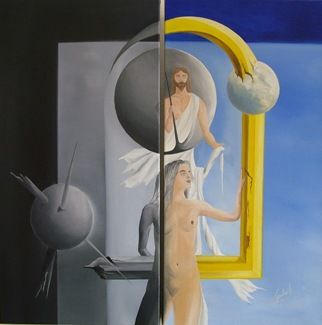 Painting titled "Visões de um Deus M…" by Carlos Godinho, Original Artwork, Oil