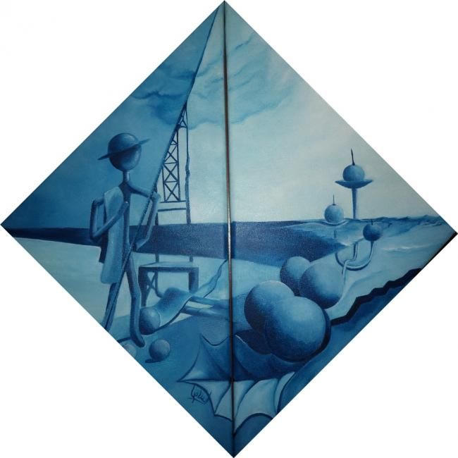 Pintura intitulada "Visoes de Um Azul V…" por Carlos Godinho, Obras de arte originais, Óleo