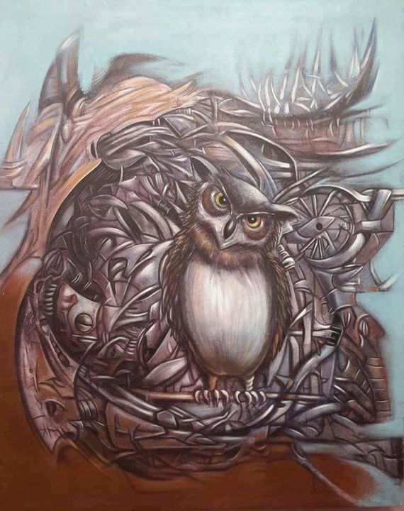Schilderij getiteld "Owll" door Carlos Grant, Origineel Kunstwerk, Acryl