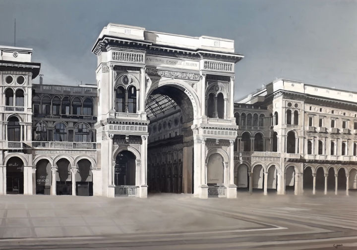 Painting titled "Plaza del Duomo" by Carlos Jesús Saorín Sánchez, Original Artwork, Acrylic