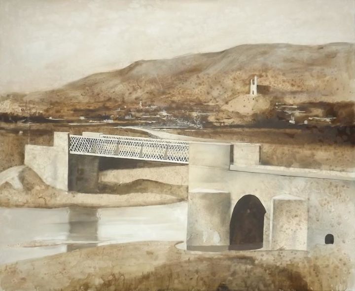 Painting titled "puente de hierro en…" by Carlos Jesús Saorín Sánchez, Original Artwork, Acrylic