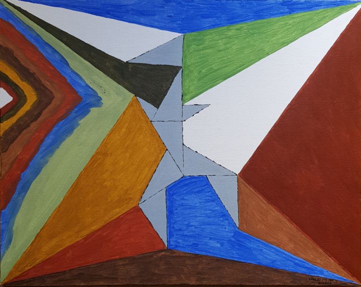 Painting titled "Danse des triangles…" by Carlos Vieira, Original Artwork, Acrylic Mounted on Wood Stretcher frame