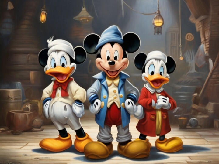 Digitale Kunst mit dem Titel "Mickey-Mouse-Donald" von Carlos Vieira, Original-Kunstwerk, KI-generiertes Bild