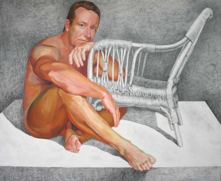 Pintura titulada "Carlos con silla" por Carlos Lodos, Obra de arte original,