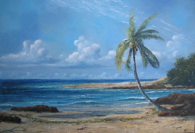Peinture intitulée "Marina con cocoteros" par Losada, Œuvre d'art originale,