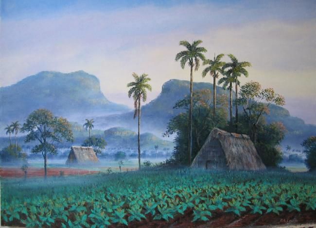Peinture intitulée "Vega de tabaco" par Losada, Œuvre d'art originale,