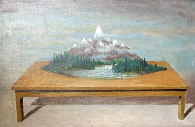 Painting titled "Mesa con Volcan" by Carlos Masoch, Original Artwork