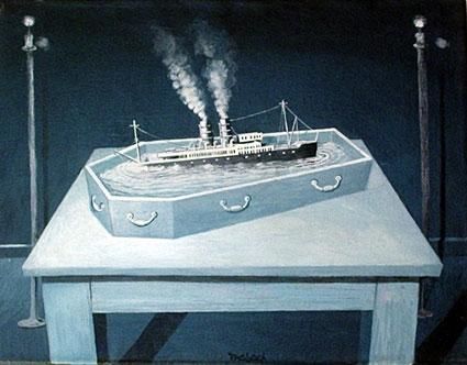 Painting titled "Ataud con barco" by Carlos Masoch, Original Artwork