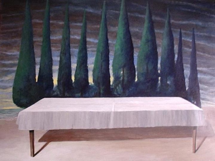 Pintura titulada "Mesa con pinos" por Carlos Masoch, Obra de arte original