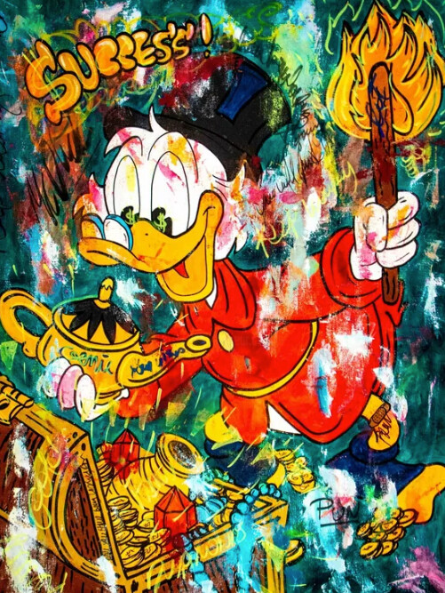 Schilderij getiteld "Mc Duck Success Tre…" door Carlos Pun, Origineel Kunstwerk, Acryl
