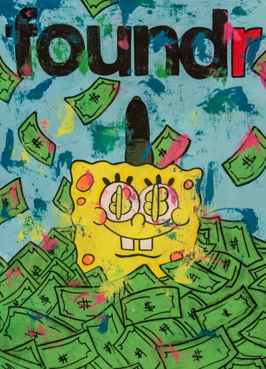 Schilderij getiteld "Hustler Sponge Bob…" door Carlos Pun, Origineel Kunstwerk, Acryl