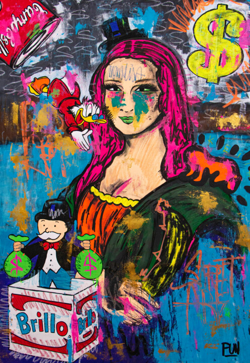 Painting titled "Mona Lisa pop art s…" by Carlos Pun, Original Artwork, Acrylic Mounted on Wood Stretcher frame