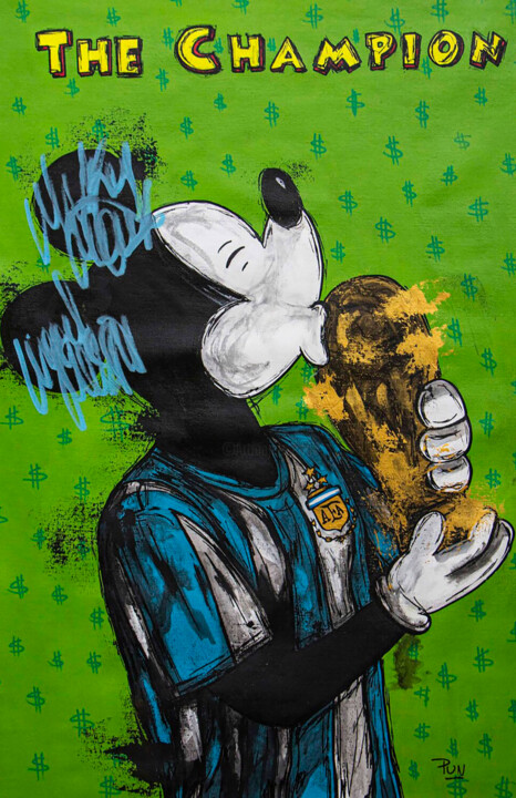Painting titled "Mickey Messi the Ch…" by Carlos Pun, Original Artwork, Acrylic