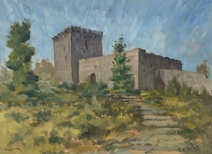 Painting titled "Monforte Castle, Po…" by Carlos Ranna, Original Artwork, Oil Mounted on Cardboard