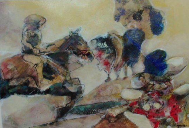 Painting titled "Toureiro" by Carlos Saramago, Original Artwork, Oil
