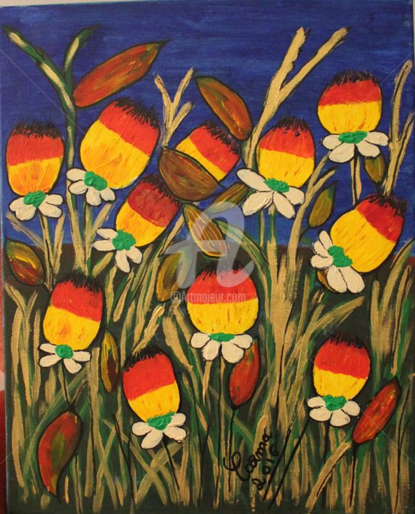Pintura intitulada "Flores do campo" por Carma Carvalho, Obras de arte originais, Acrílico