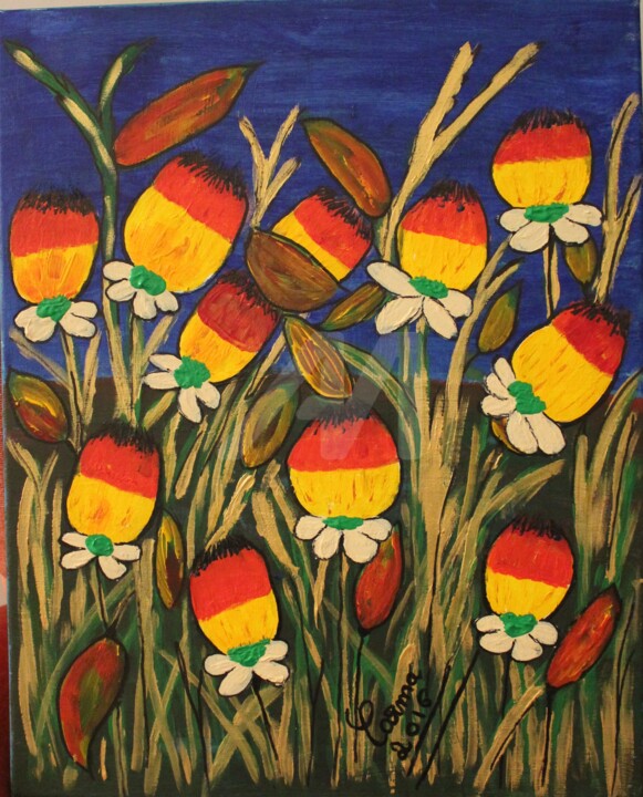 Pintura intitulada "Flores do campo" por Carma Carvalho, Obras de arte originais, Acrílico