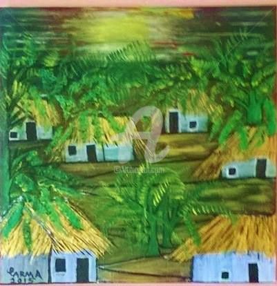Pintura intitulada "Casas Africanas" por Carma Carvalho, Obras de arte originais, Acrílico