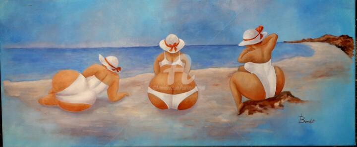 Painting titled ""LES DODUES A LA PL…" by Carmen Berluti, Original Artwork, Oil Mounted on Wood Stretcher frame