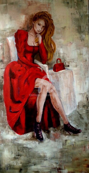 Painting titled "DANS MES PENSEES" by Carmen Berluti, Original Artwork, Acrylic Mounted on Wood Stretcher frame