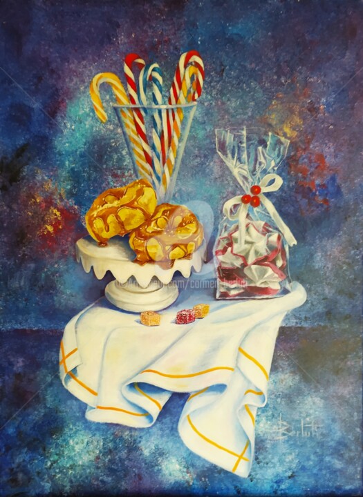 Painting titled "ÉCLAIRS ET SUCRERIES" by Carmen Berluti, Original Artwork, Acrylic Mounted on Wood Stretcher frame