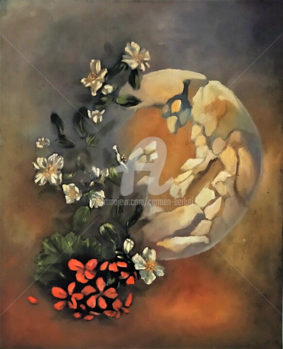 Painting titled "GERANIUM" by Carmen Berluti, Original Artwork, Oil