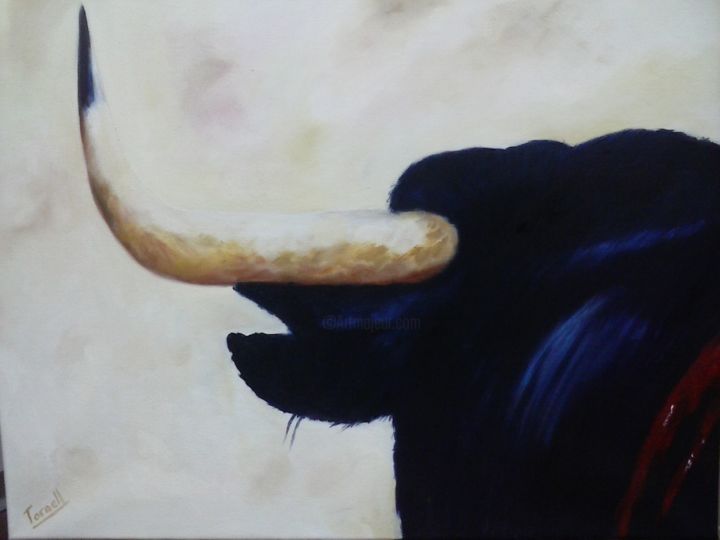 Pintura titulada "Toro en la plaza" por Carmen Fdez Tornell, Obra de arte original, Oleo