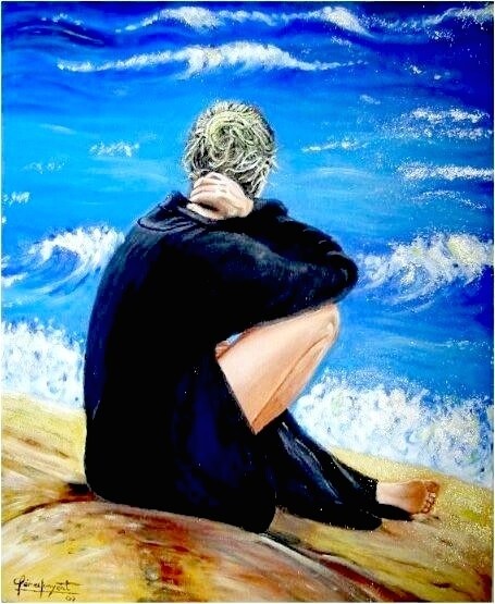 Pintura intitulada "Mirando el mar" por Carmen G. Junyent, Obras de arte originais, Óleo