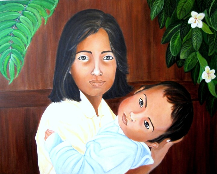 Painting titled "Miradas de Sulawesi…" by Carmen G. Junyent, Original Artwork, Acrylic