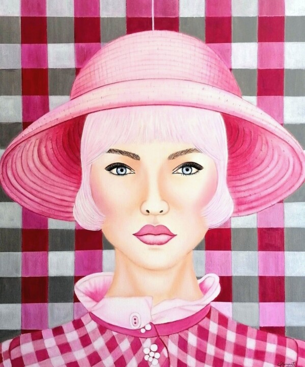 Painting titled "ROSA BARBIE" by Carmen G. Junyent, Original Artwork, Acrylic Mounted on Wood Stretcher frame