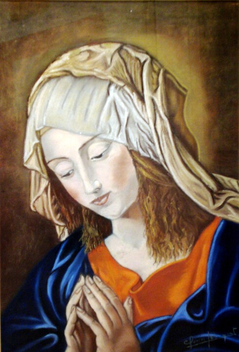 Peinture intitulée "Virgen rezando" par Carmen G. Junyent, Œuvre d'art originale, Pastel