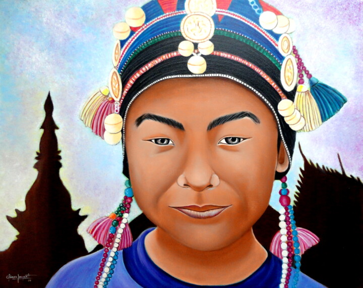 Painting titled "MIRADA DE LAOS (ACR…" by Carmen G. Junyent, Original Artwork, Acrylic