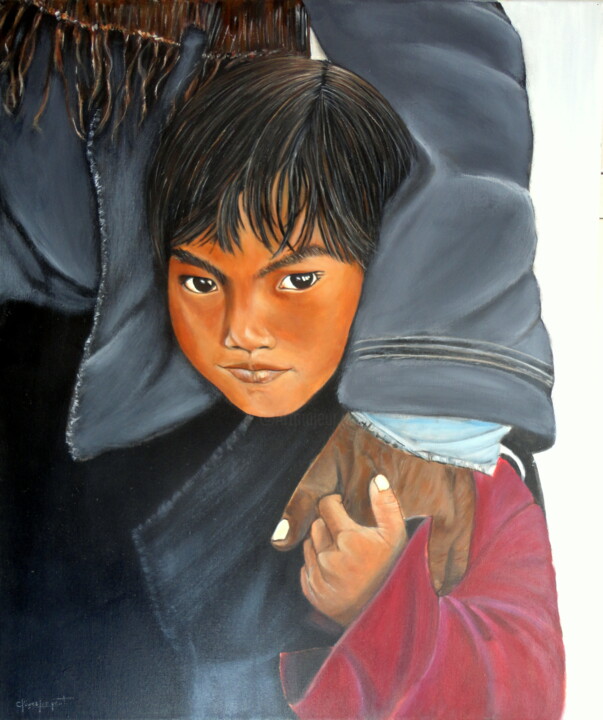 Pintura intitulada "Mirada del Tibet" por Carmen G. Junyent, Obras de arte originais, Acrílico