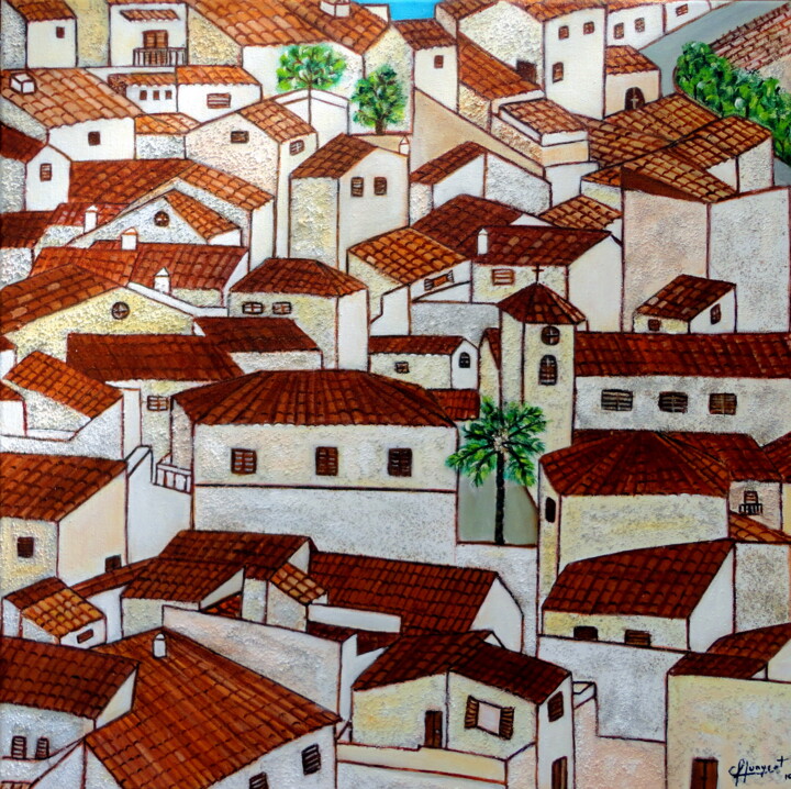 Painting titled "CASARES (Málaga ) -…" by Carmen G. Junyent, Original Artwork, Acrylic