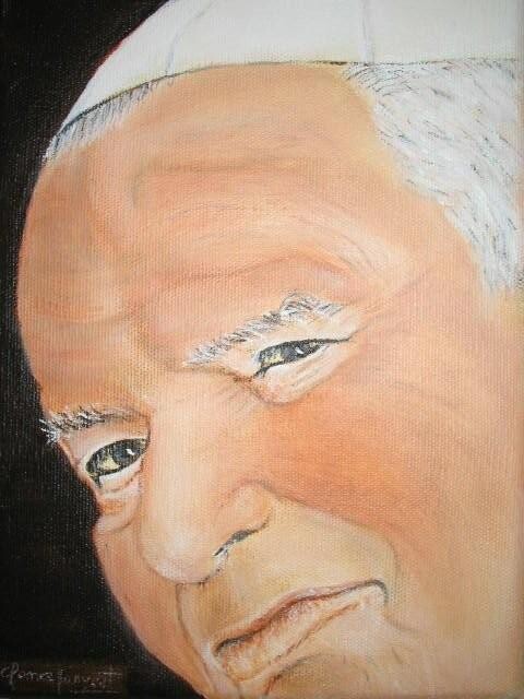 Schilderij getiteld "Papa Juan Pablo II" door Carmen G. Junyent, Origineel Kunstwerk, Olie
