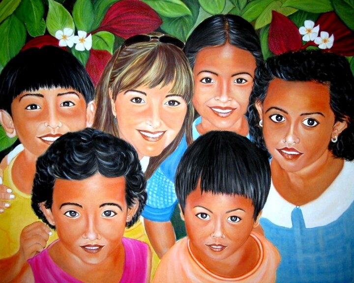 Painting titled "Carmen y sus niños…" by Carmen G. Junyent, Original Artwork, Acrylic