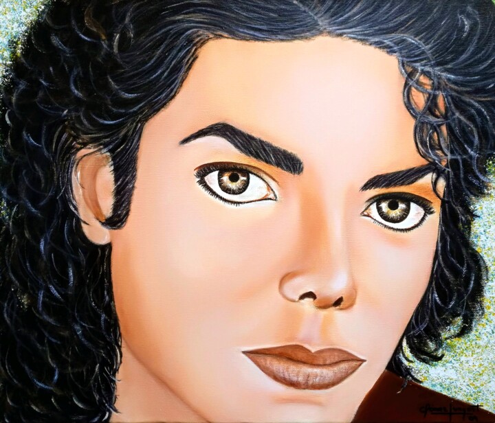 Painting titled "MIRADA DE MICHAEL J…" by Carmen G. Junyent, Original Artwork, Acrylic