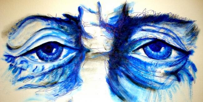 Painting titled "MIRADA AZUL (apunte…" by Carmen G. Junyent, Original Artwork, Acrylic